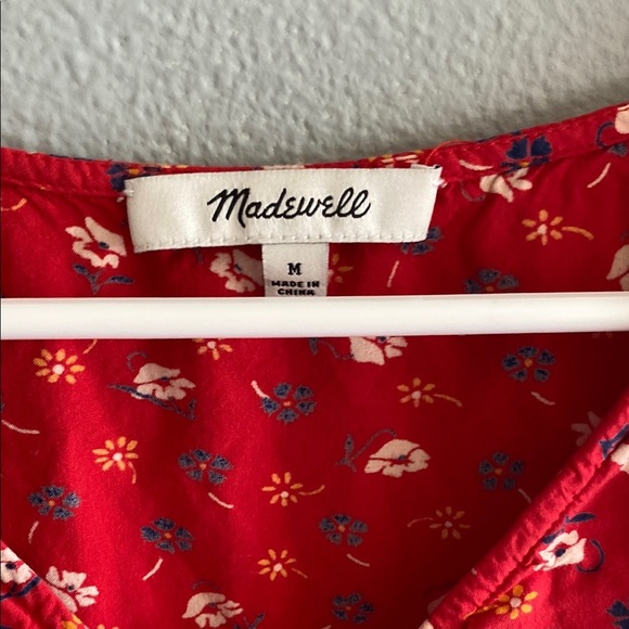Madewell Red Tie Front Short Sleeve Blouse - Picture 2 of 5